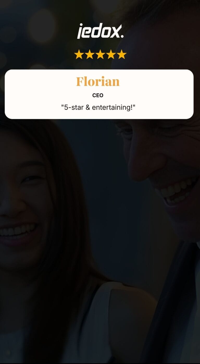 Five-star corporate Wine Tasting testimonials from Jedox's CEO praising the experience